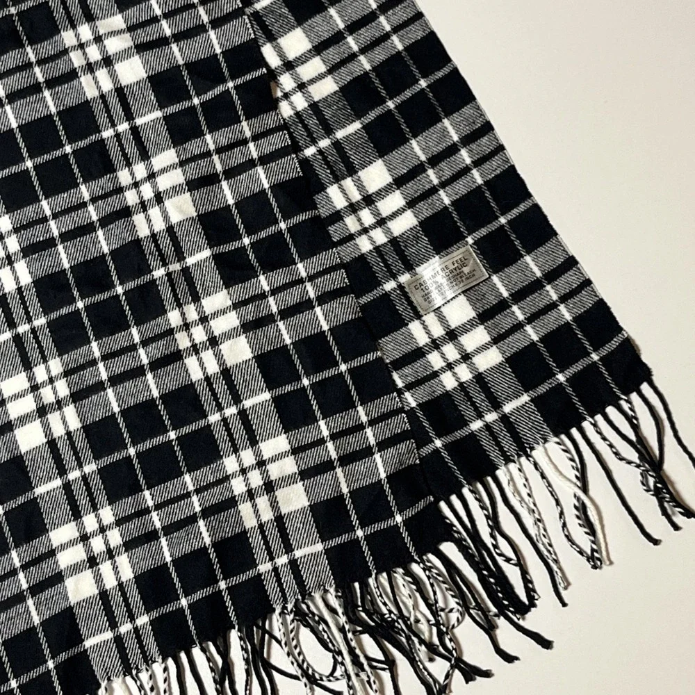 Cashmere Feel Black White Plaid Acrylic Scarf Very Soft Feels Like Real Cashmere